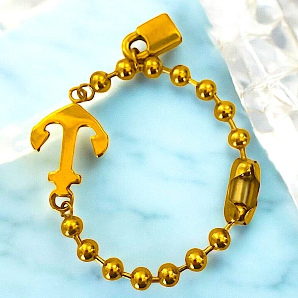 Gold Stainless Steel Anchor Bracelet Beaded